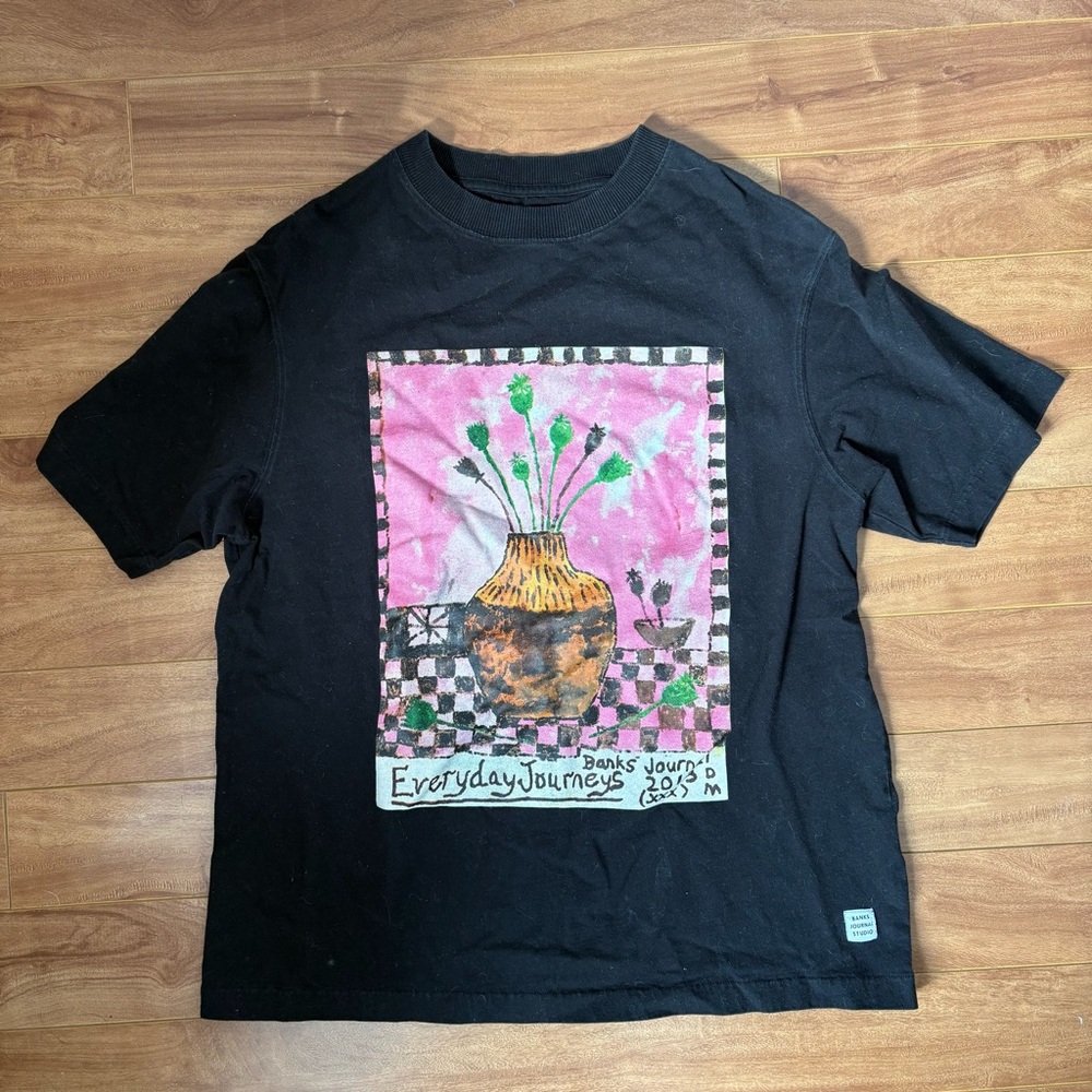 Black Graphic Tee with Pink Accents